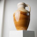 XXL Scheurich ceramic vase with beige-brown gradient glaze, jug with handle, 1970s Germany, vintage country-house decor