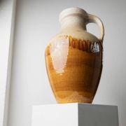 XXL Scheurich ceramic vase with beige-brown gradient glaze, jug with handle, 1970s Germany, vintage country-house decor