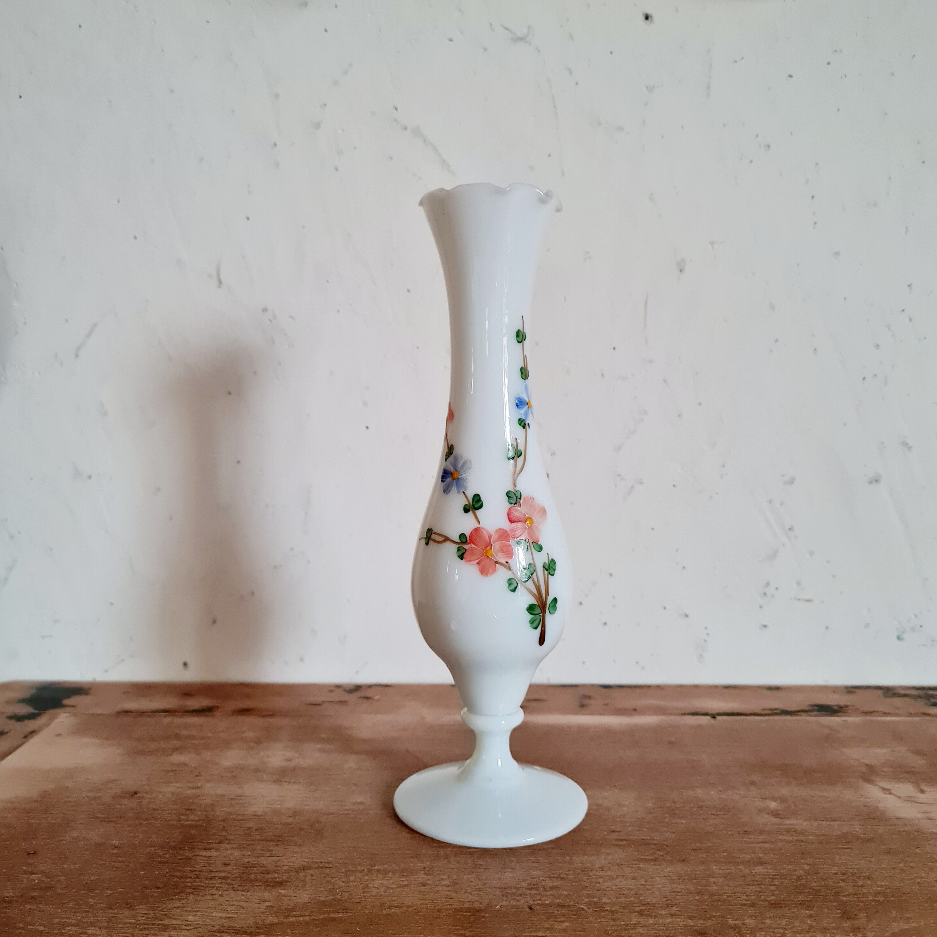 White soliflore vase with painted flowers
