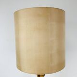 Vintage turned wood lamp, silk lampshade