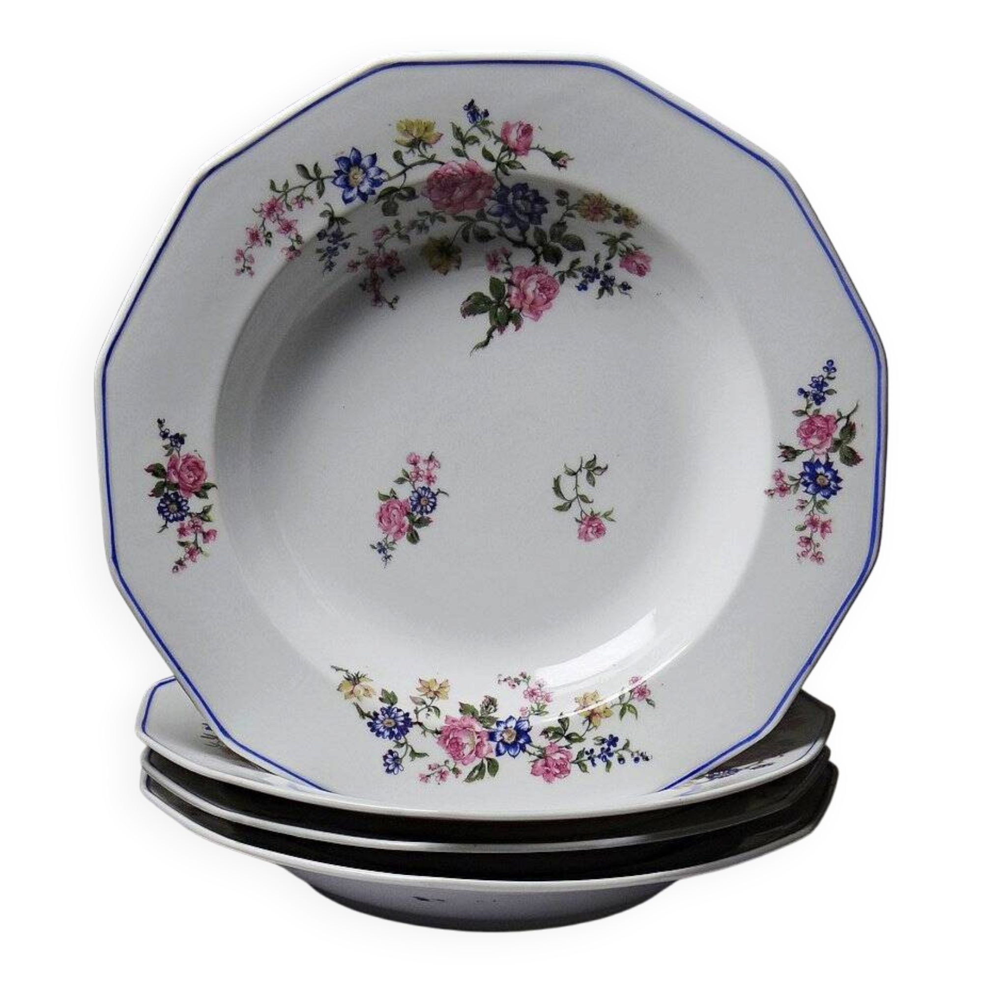 4 deep plates Bernardaud Limoges porcelain with floral decoration from the 1920s to 1950s.