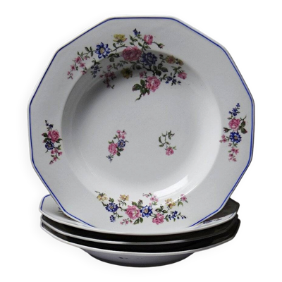 4 assiettes creuses Bernardaud porcelaine de Limoges décor floral années 20-50