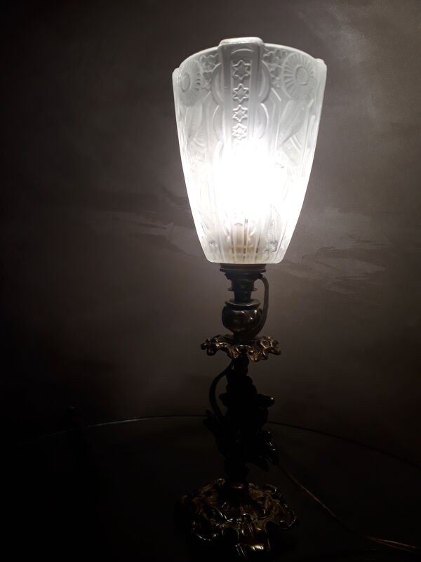 Lampe bronze art nouveau tulipe pressé du style muller degue schneider 32x10 art deco