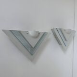 Pair of vintage wall lights, white lacquered metal and glass, Germany 1970s