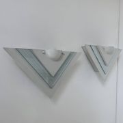 Pair of vintage wall lights, white lacquered metal and glass, Germany 1970s