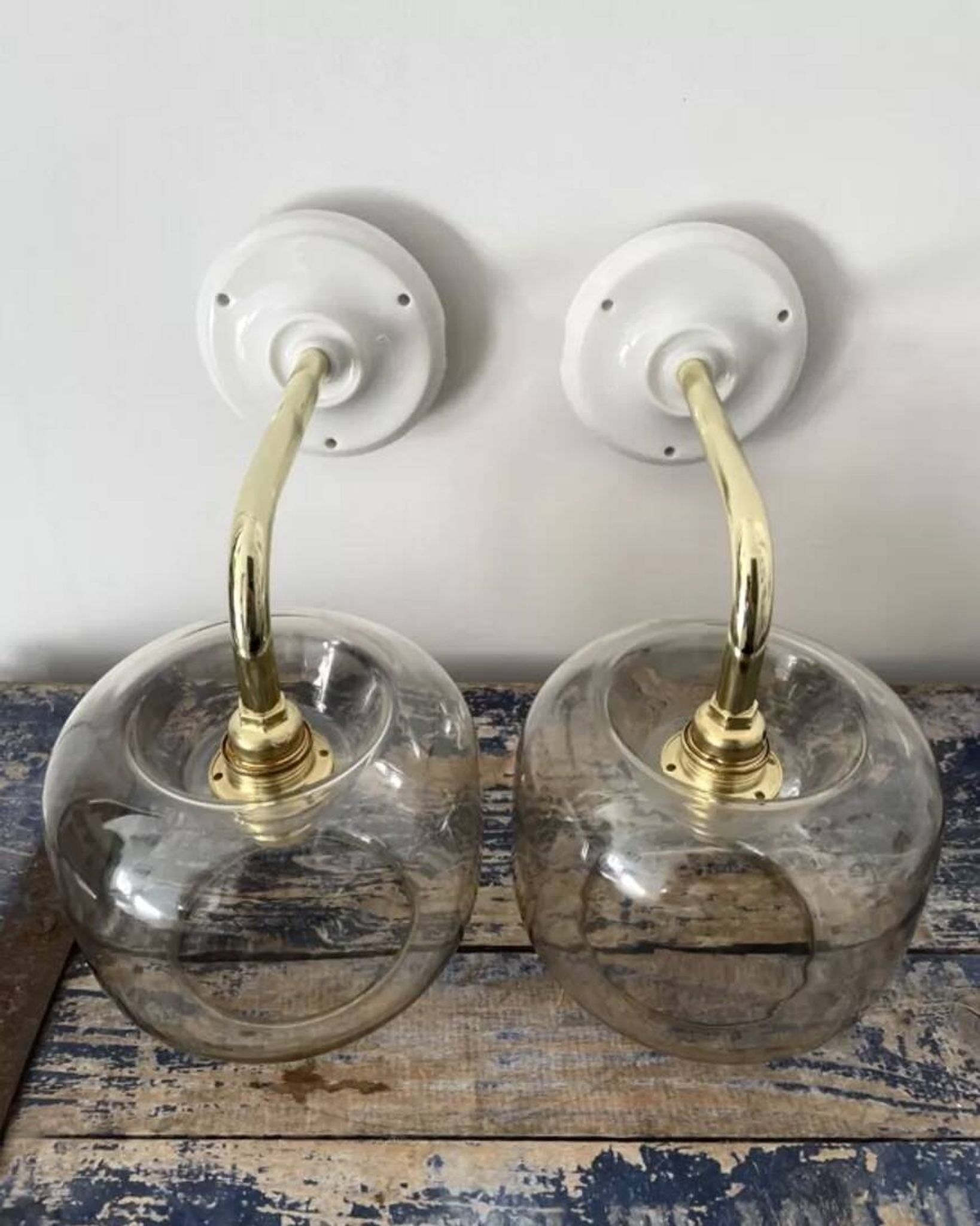 Set of two vintage smoked glass wall lights