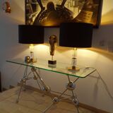 Paire de lampes XXL vintage, Verre Laiton