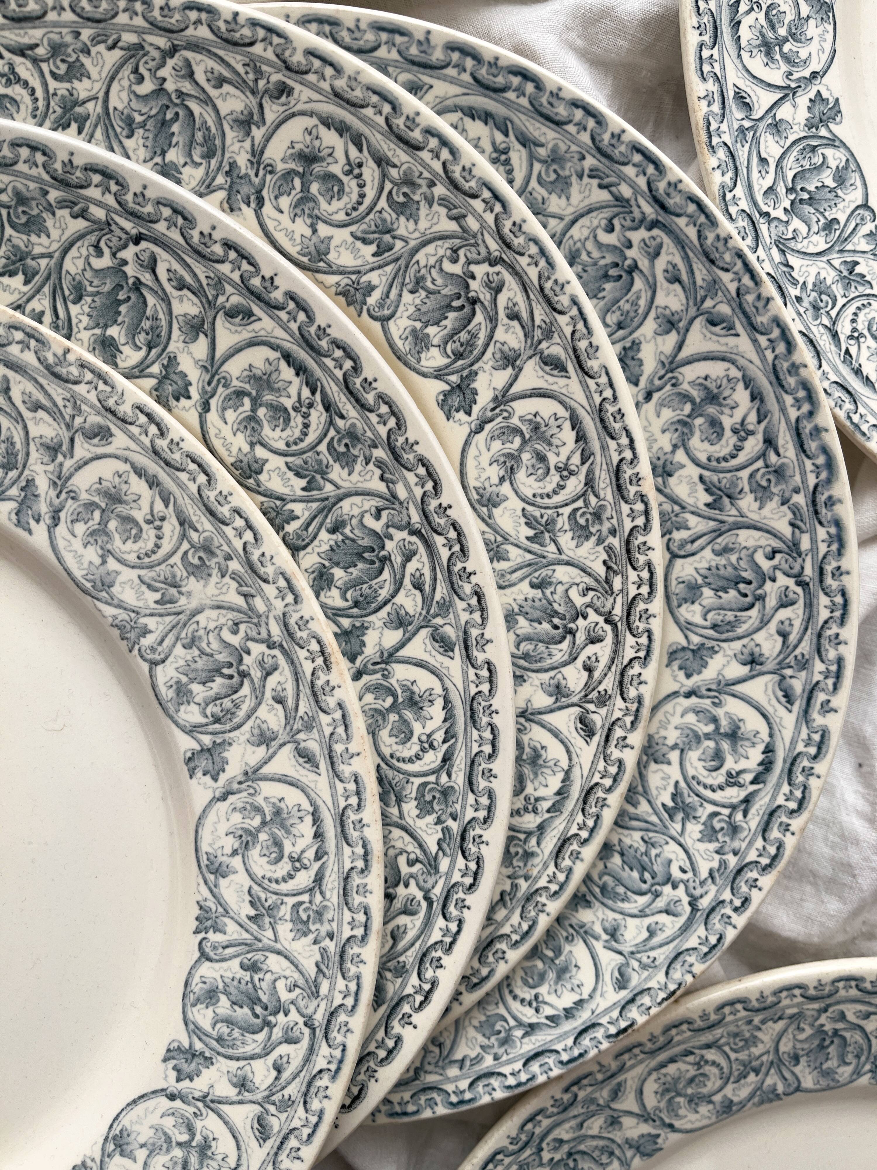 6 iron earthenware flat plates "Renaissance" Creil et Montereau