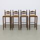 4x Vintage Bar Stool in Wood and Rush, 1970s