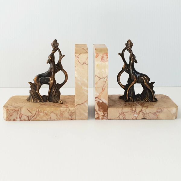 Paire de serre-livres faons vintage en bronze & marbre 1940 1940 40s 50s