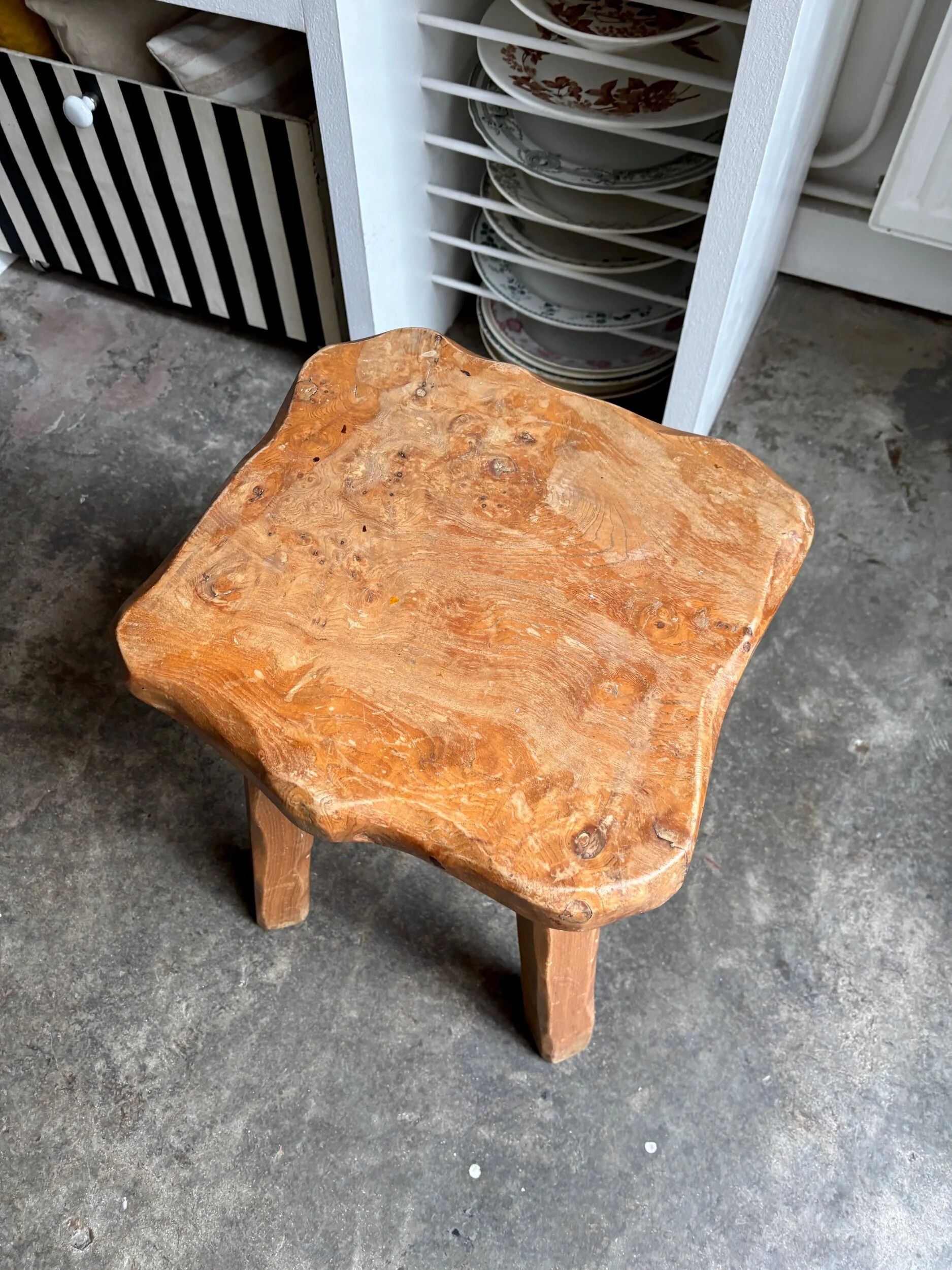 Brutalist wooden stool