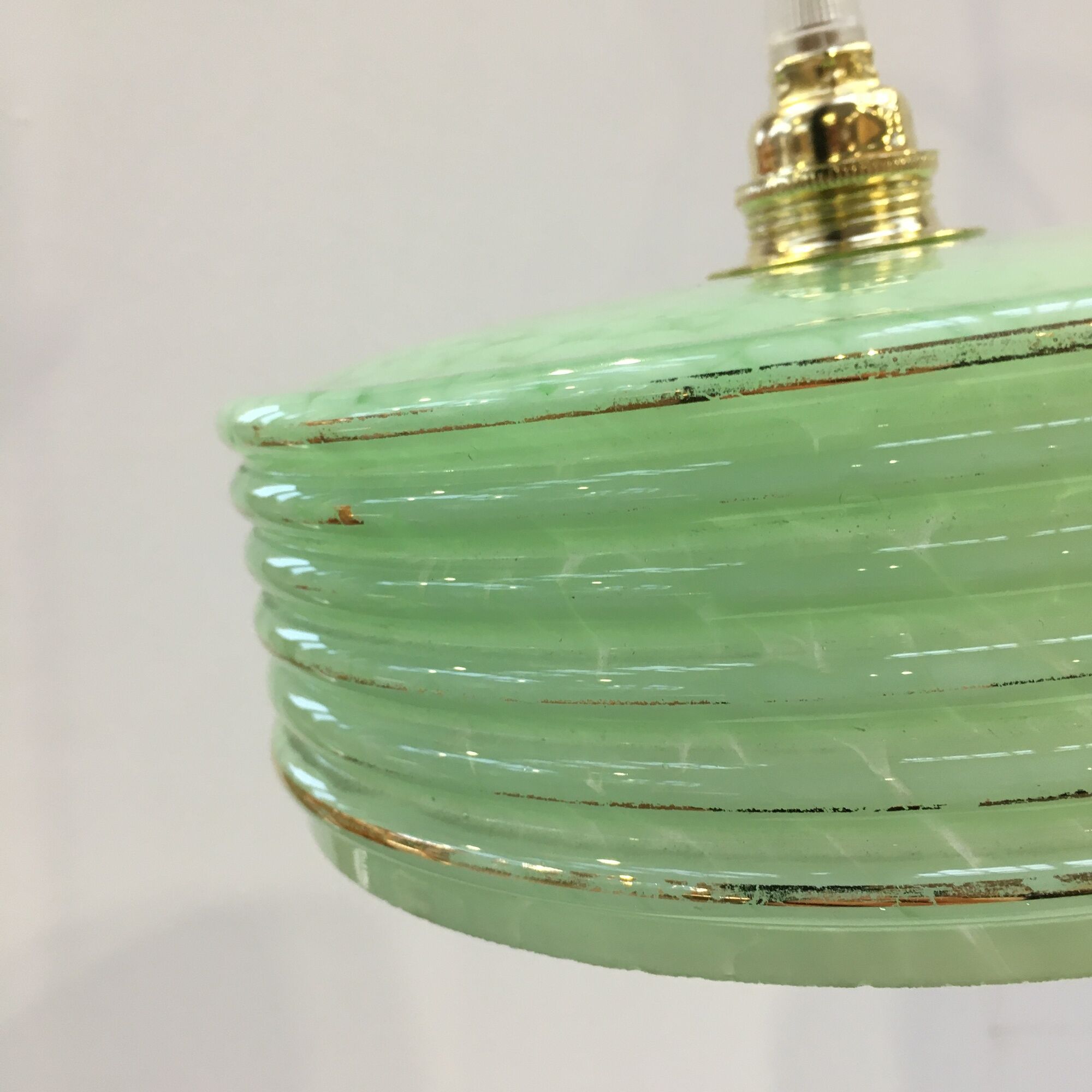 Pair of Art Deco pendant lamps in green Clichy glass