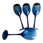 4 large vintage blue wine glasses.