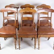 Lot de 8 chaises Empire en cuir marron de haute qualité en acajou