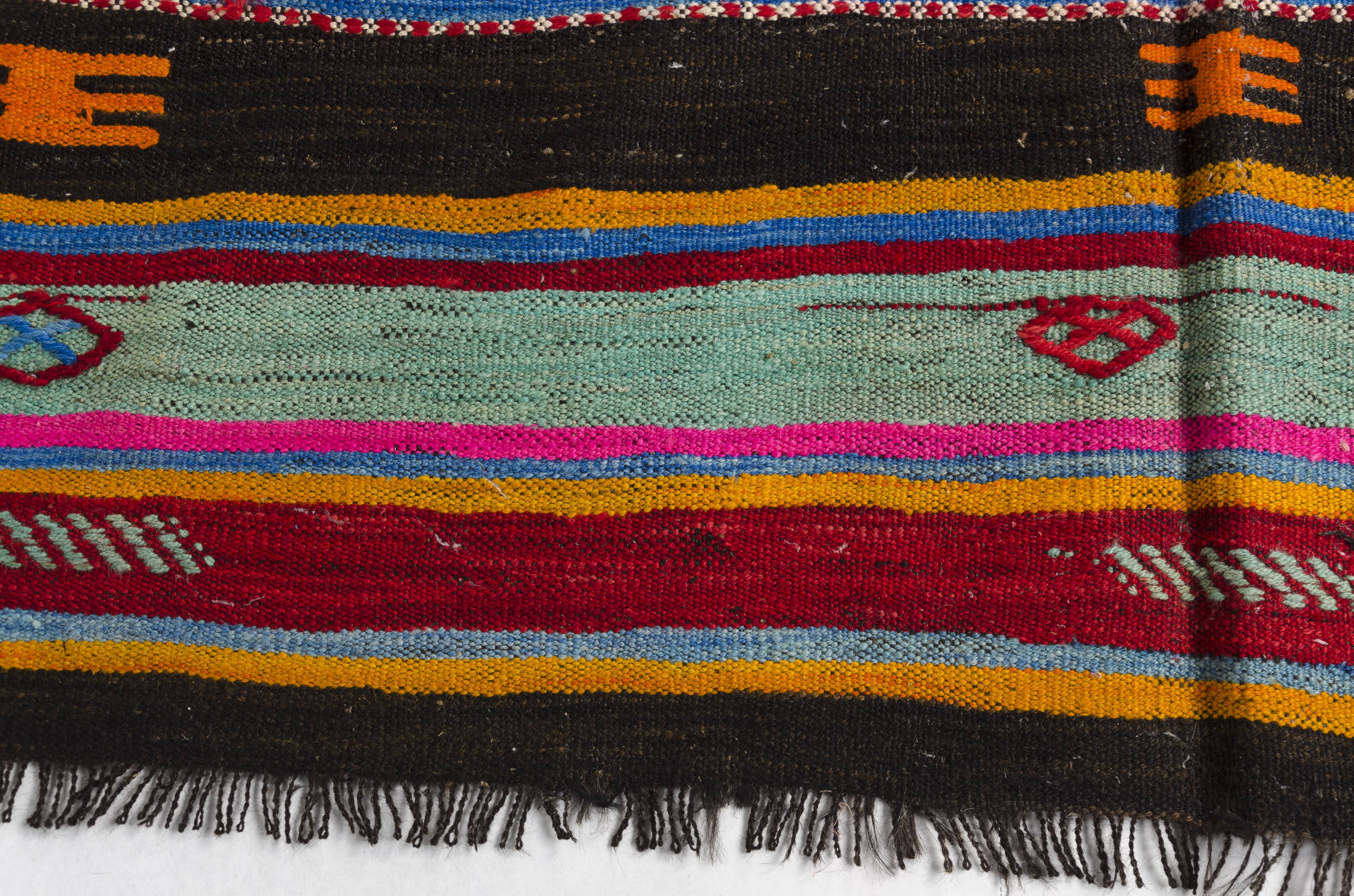 Vibrant Vintage Anatolian Kilim,Hand-Woven Wool & Cotton Rug – sku 137