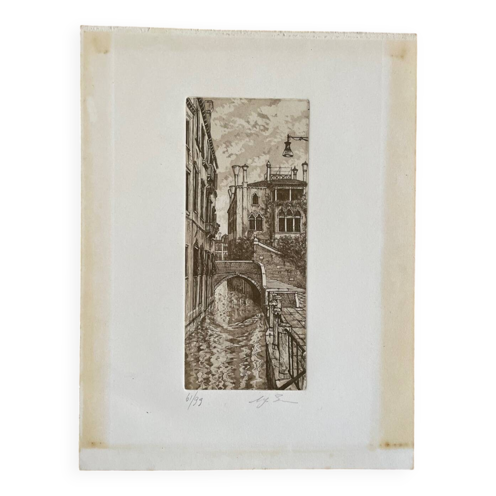 Gravure numérotée ancienne, vue de Venise