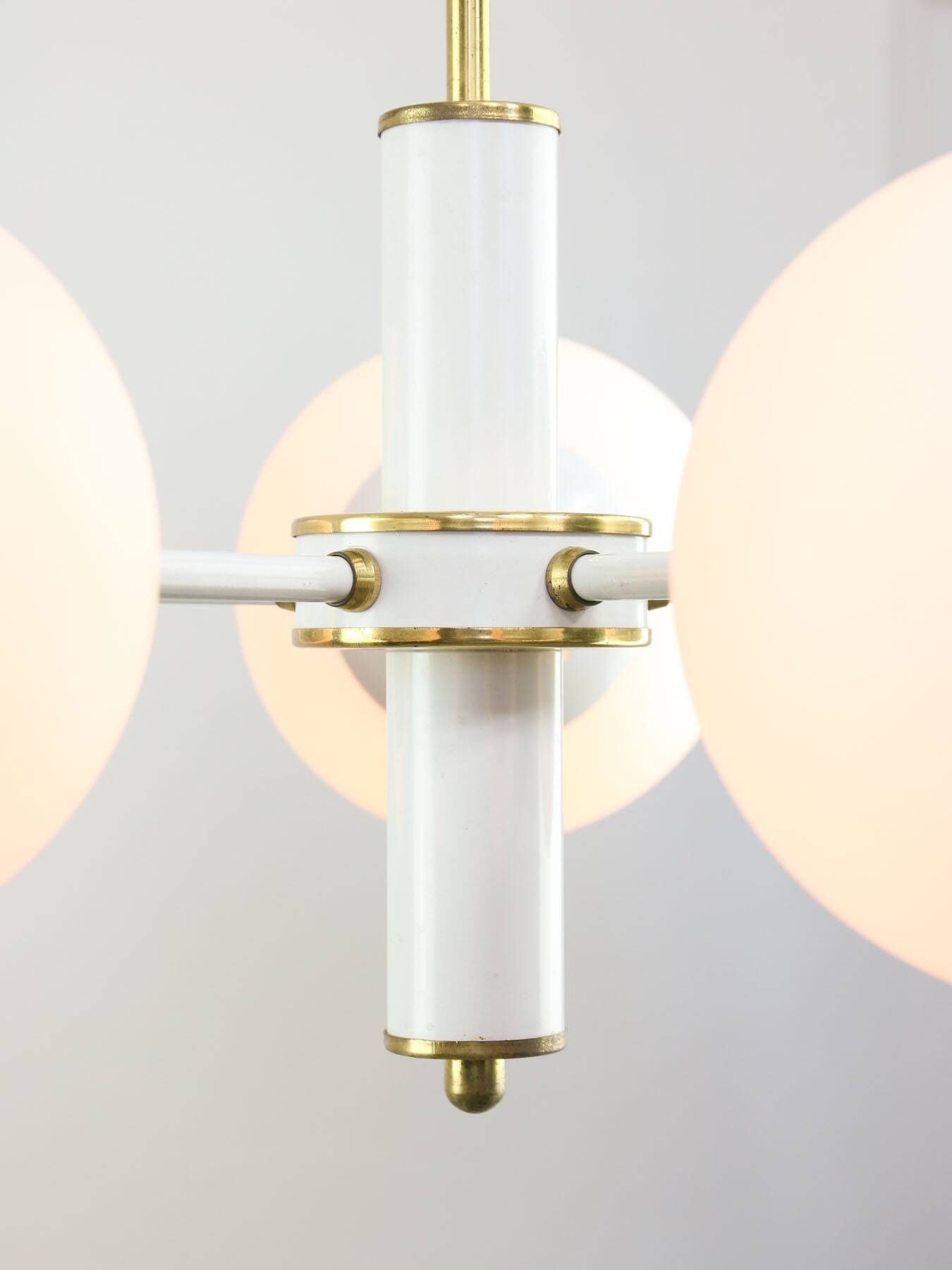 Vintage Italian Brass and Opaline Sputnik Chandelier, 1970s