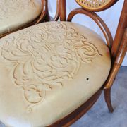 Set of 4 Vintage Bentwood Dining Chairs: Cane Back, Leather Seat, Thonet St