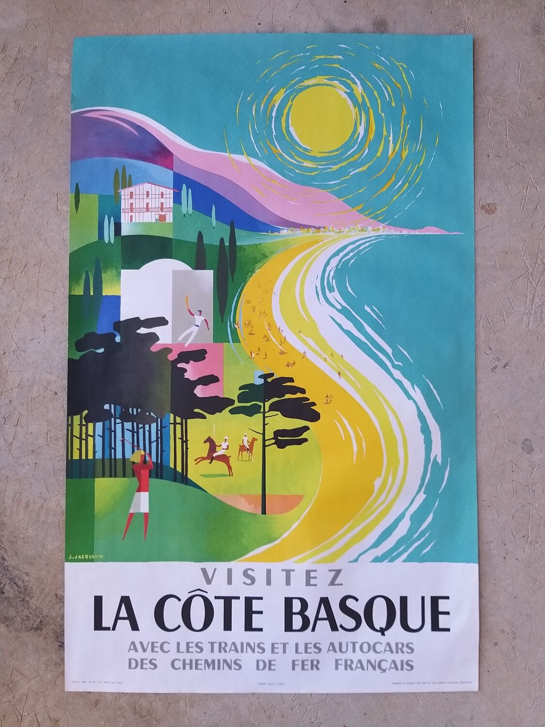 Old poster SNCF La Côte Basque J. Jacquelin 1964