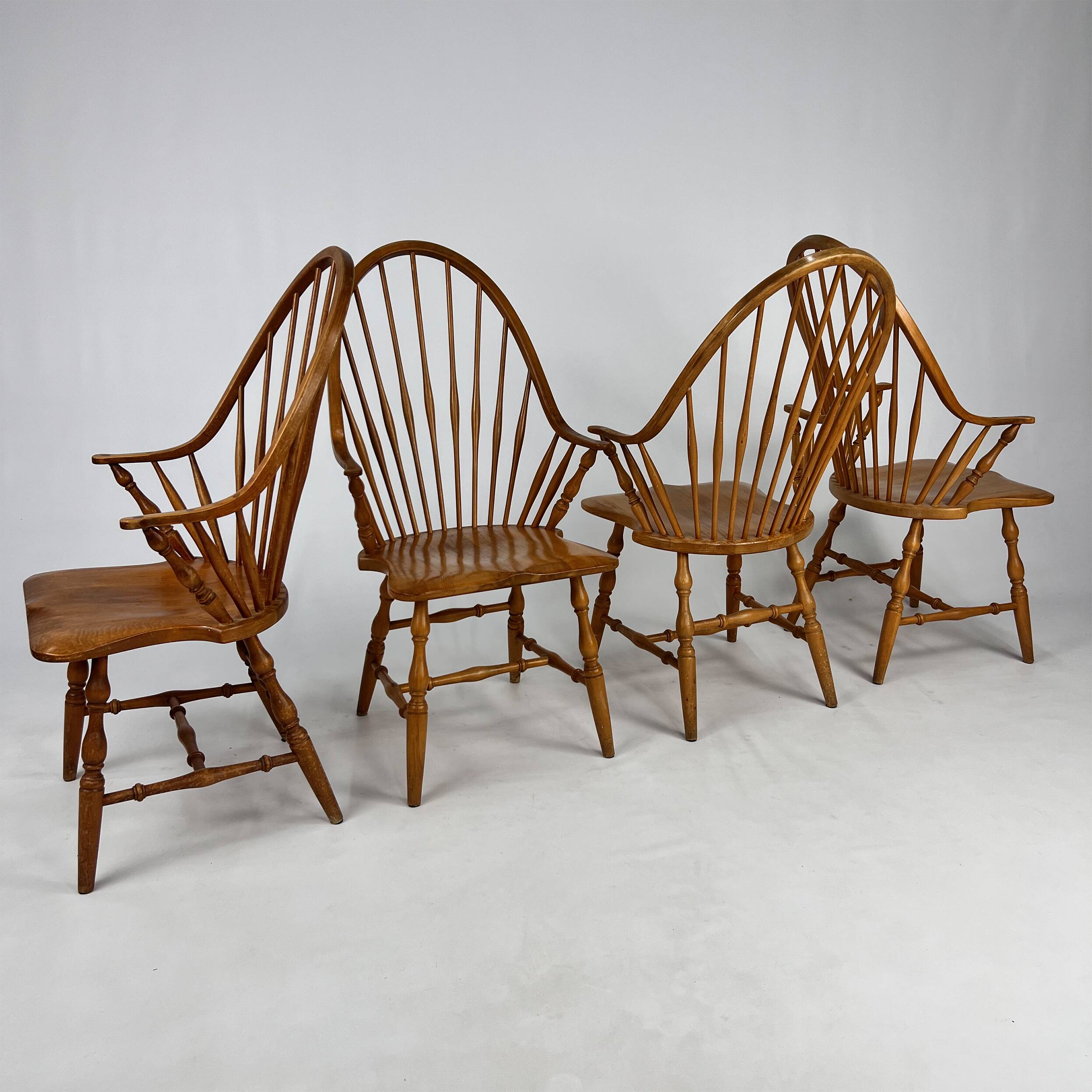 Set of 4 Scandinavian Windsor chairs in birch wood, 1960s