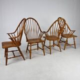 Set of 4 Scandinavian Windsor chairs in birch wood, 1960s