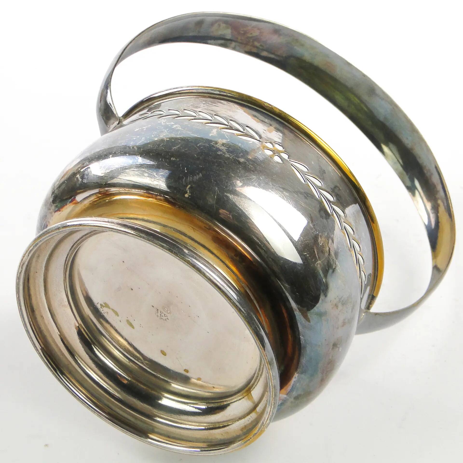 Sucrier Art Nouveau, en laiton plaqué argent, Hongrie, années 1930
