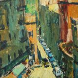 Vibrant Modernist Expressionist - Street Scene With Mid-century Cars