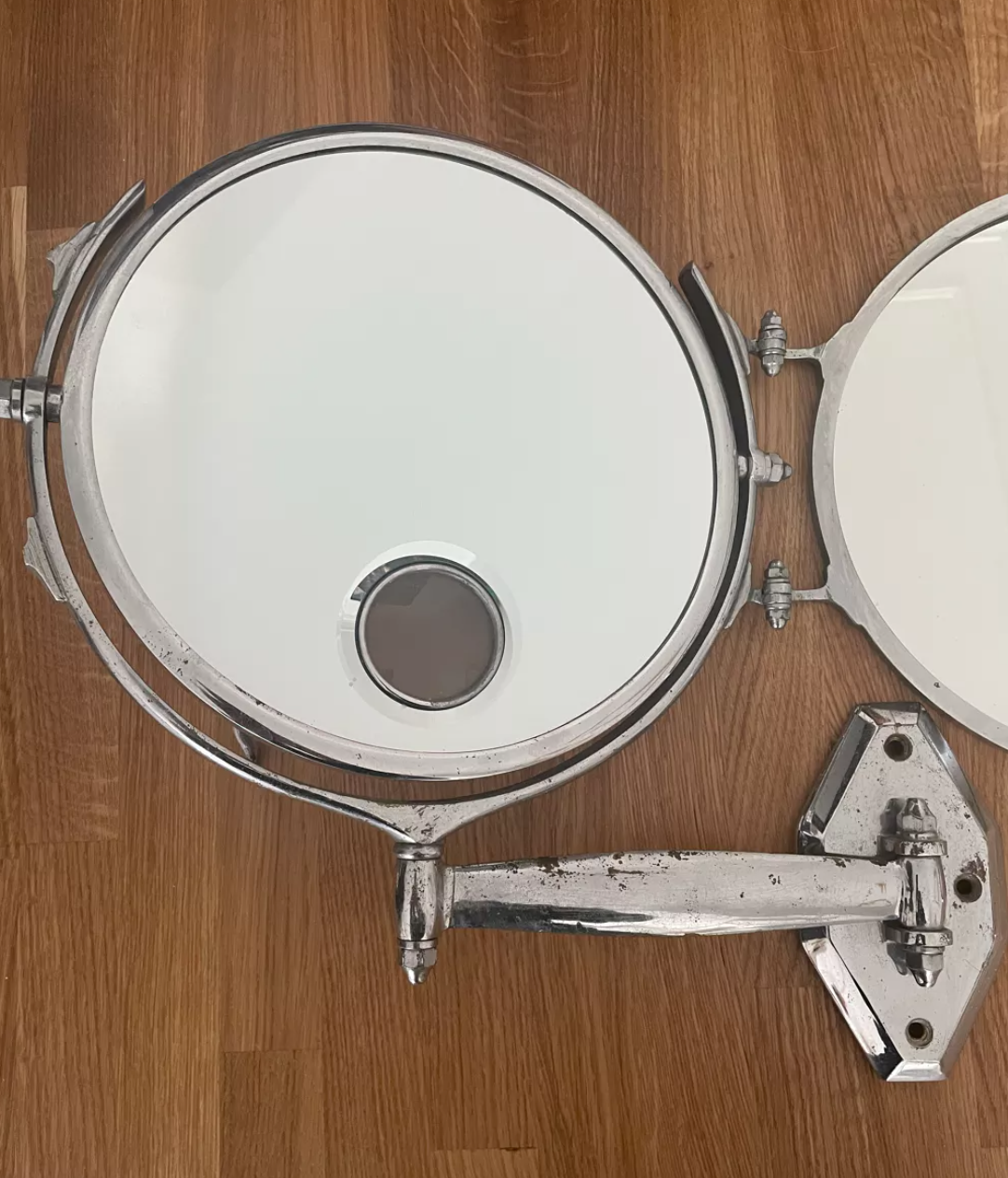 Vintage illuminated adjustable mirror, Double Brot, France 1950