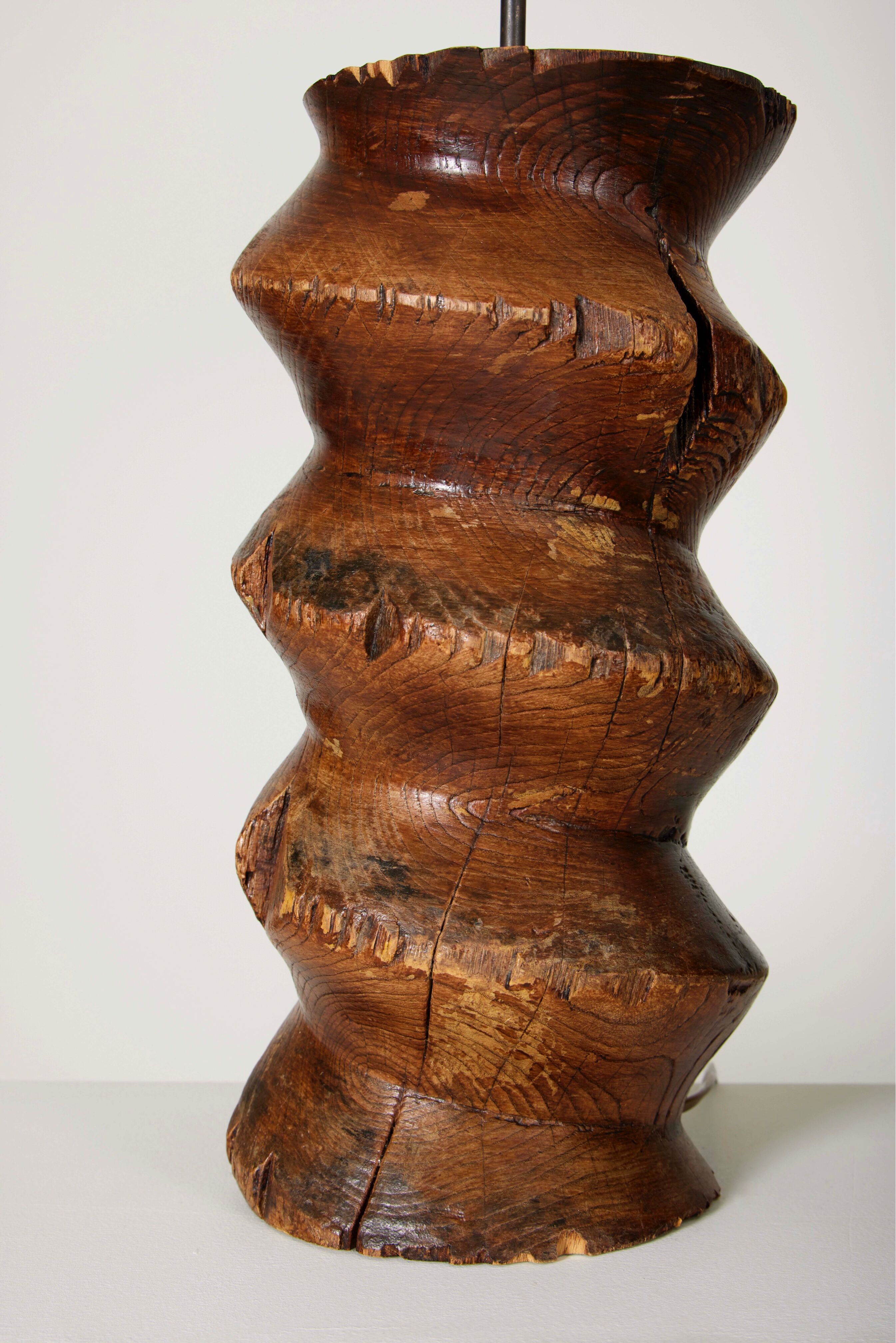 Pair of Brutalist Solid Wood Lamps