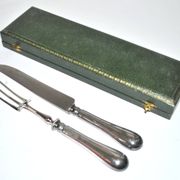 Silver-plated metal knife and fork service cutlery with medallion Fr. SPRENGER STRASBOURG 1900