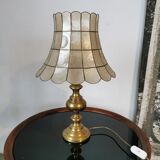 Brass lamp and mother-of-pearl lampshade circa 1970/80
