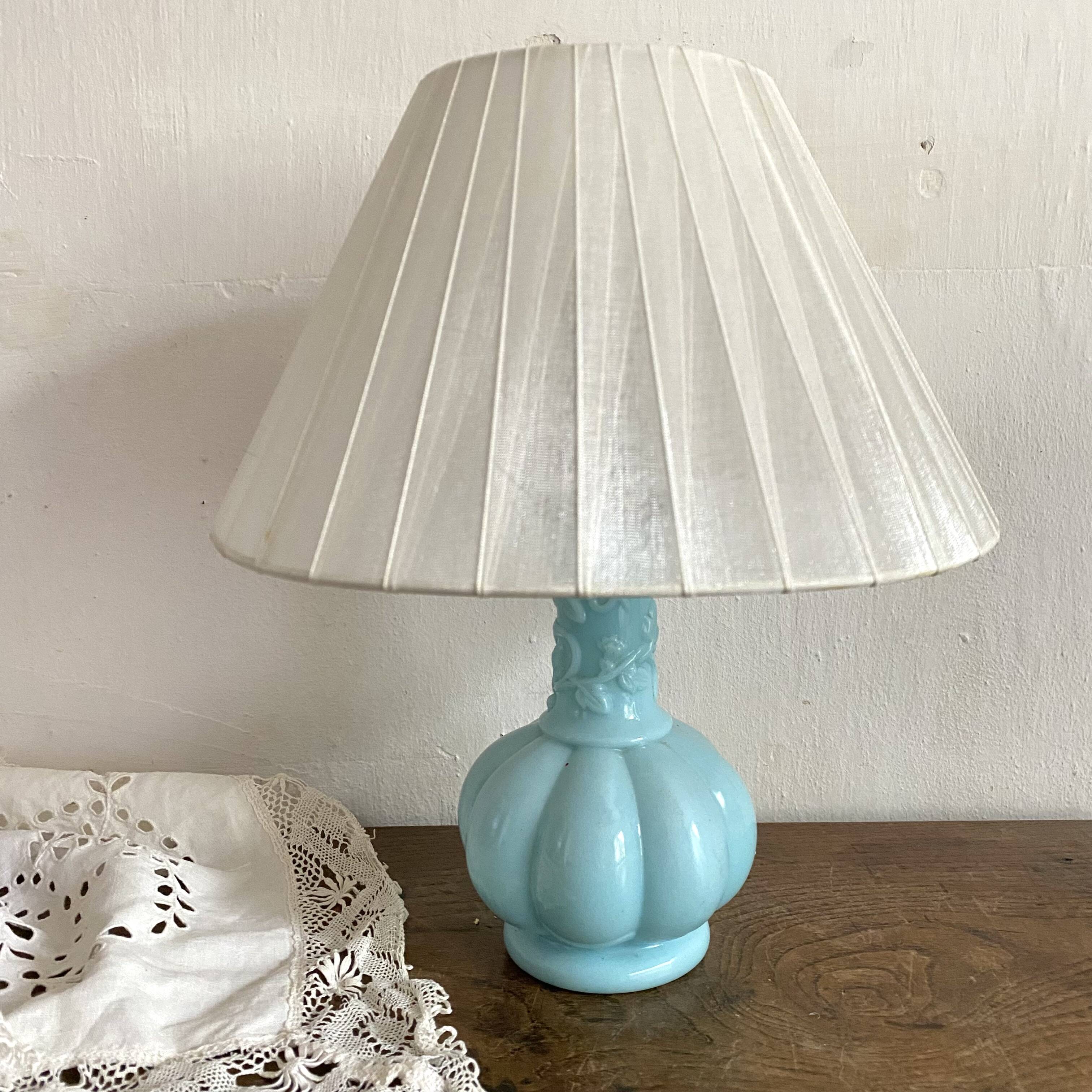 Sky blue opaline bedside lamp
