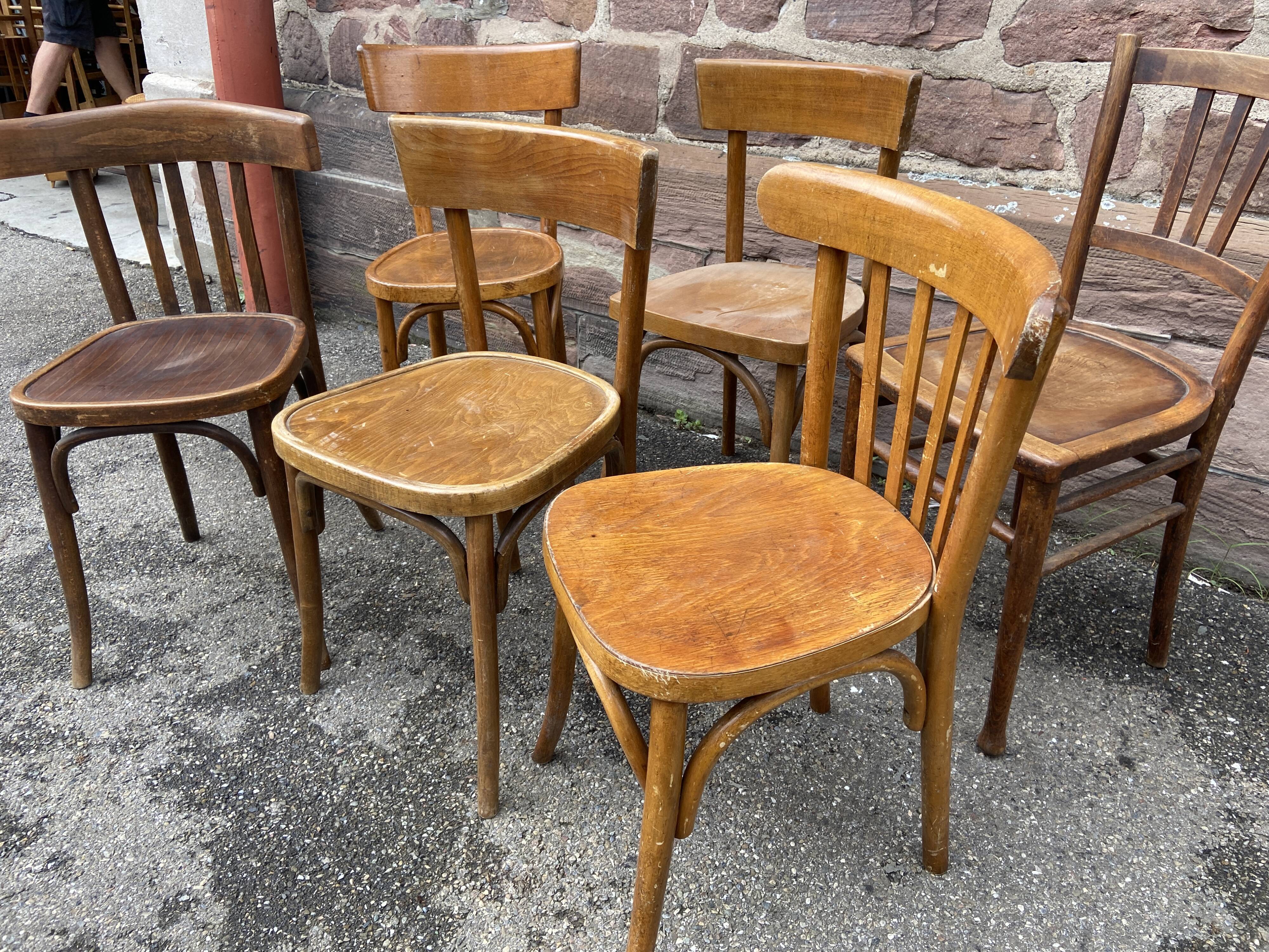 lot 6 Mismatched bistro chairs curved wood Brasserie
