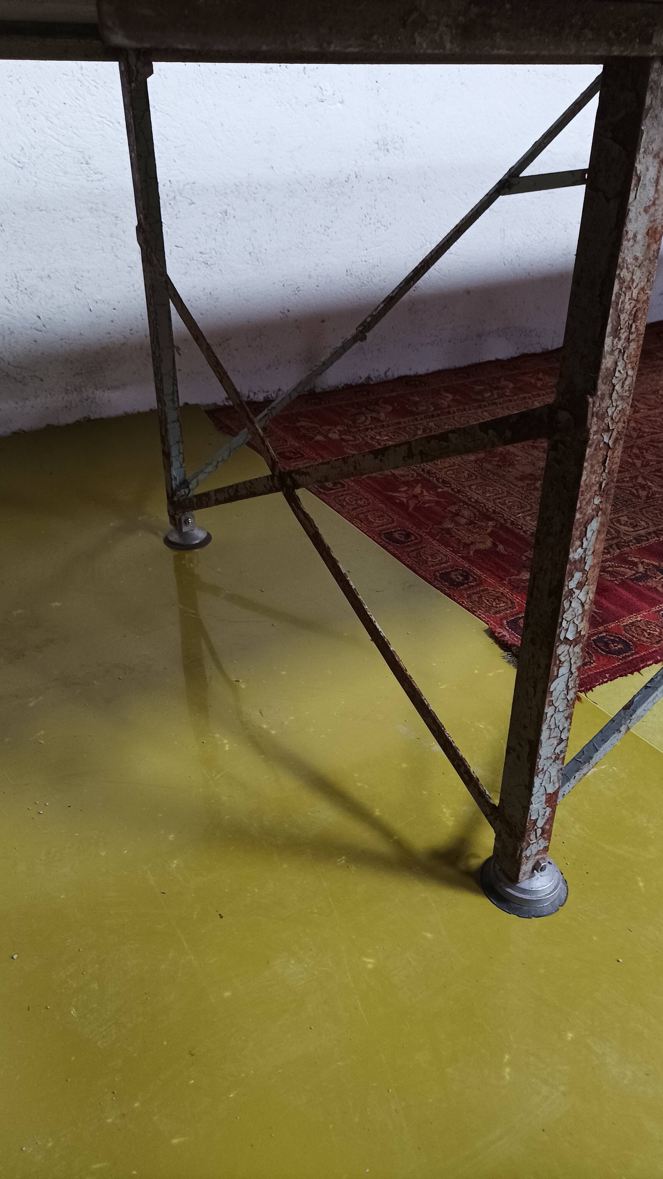 Large industrial metal and beech table