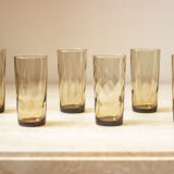 6 verres hauts striés en verre fumé