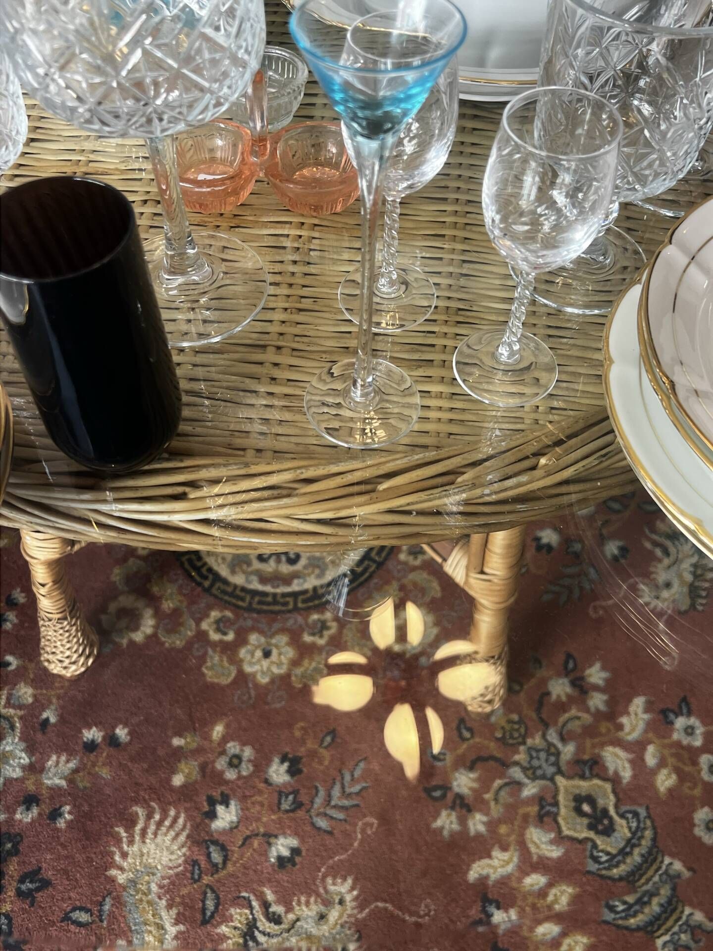 Dining table rattan/wicker/glass 1960 - vintage chic