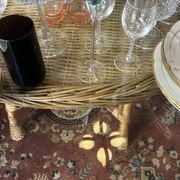 Dining table in rattan, wicker and glass 1960