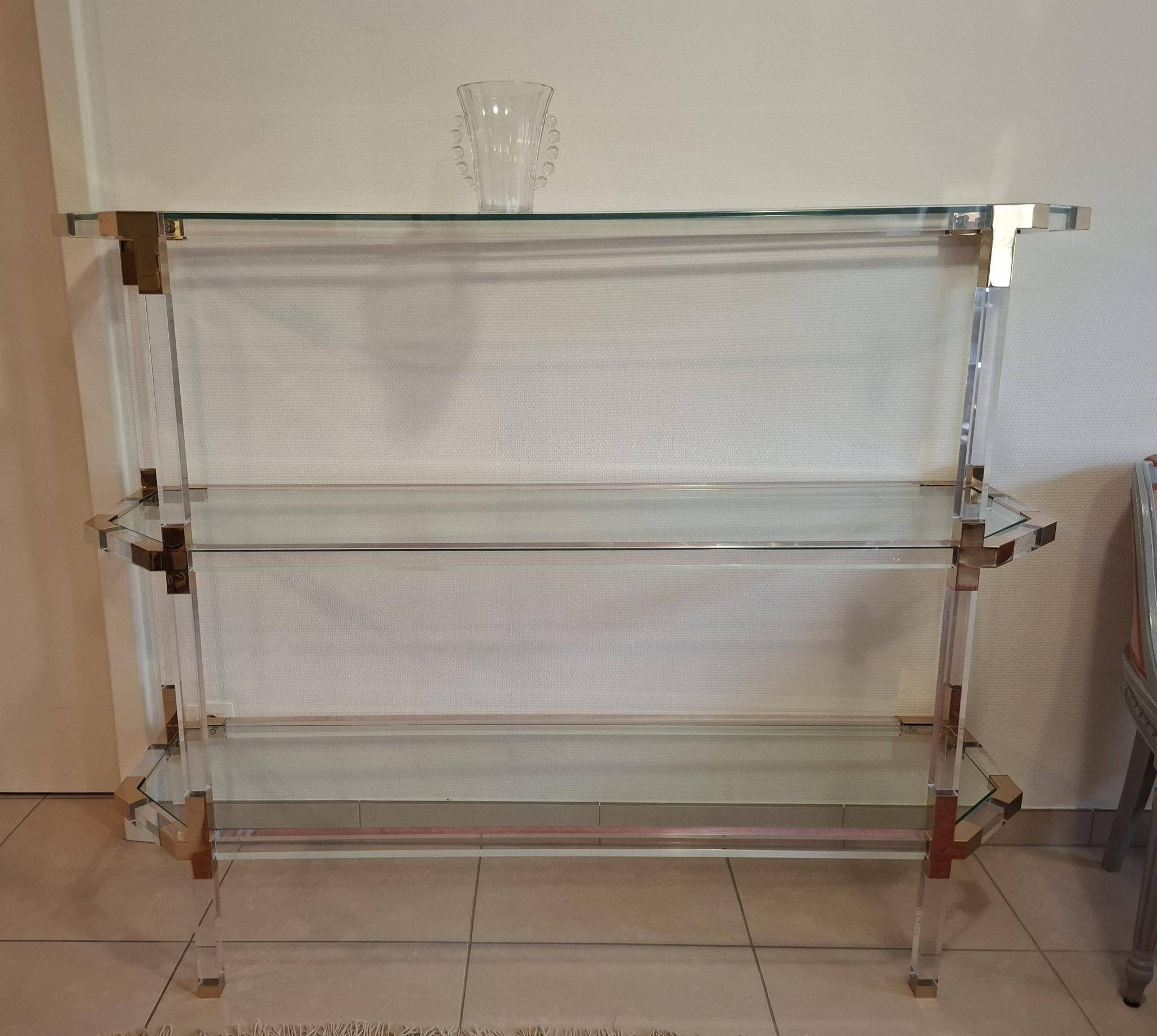Hollywood Regency Bookshelf - Lucite & Brass - 1980s