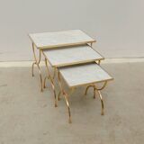 Neoclassical brass and marble nesting tables, 1950