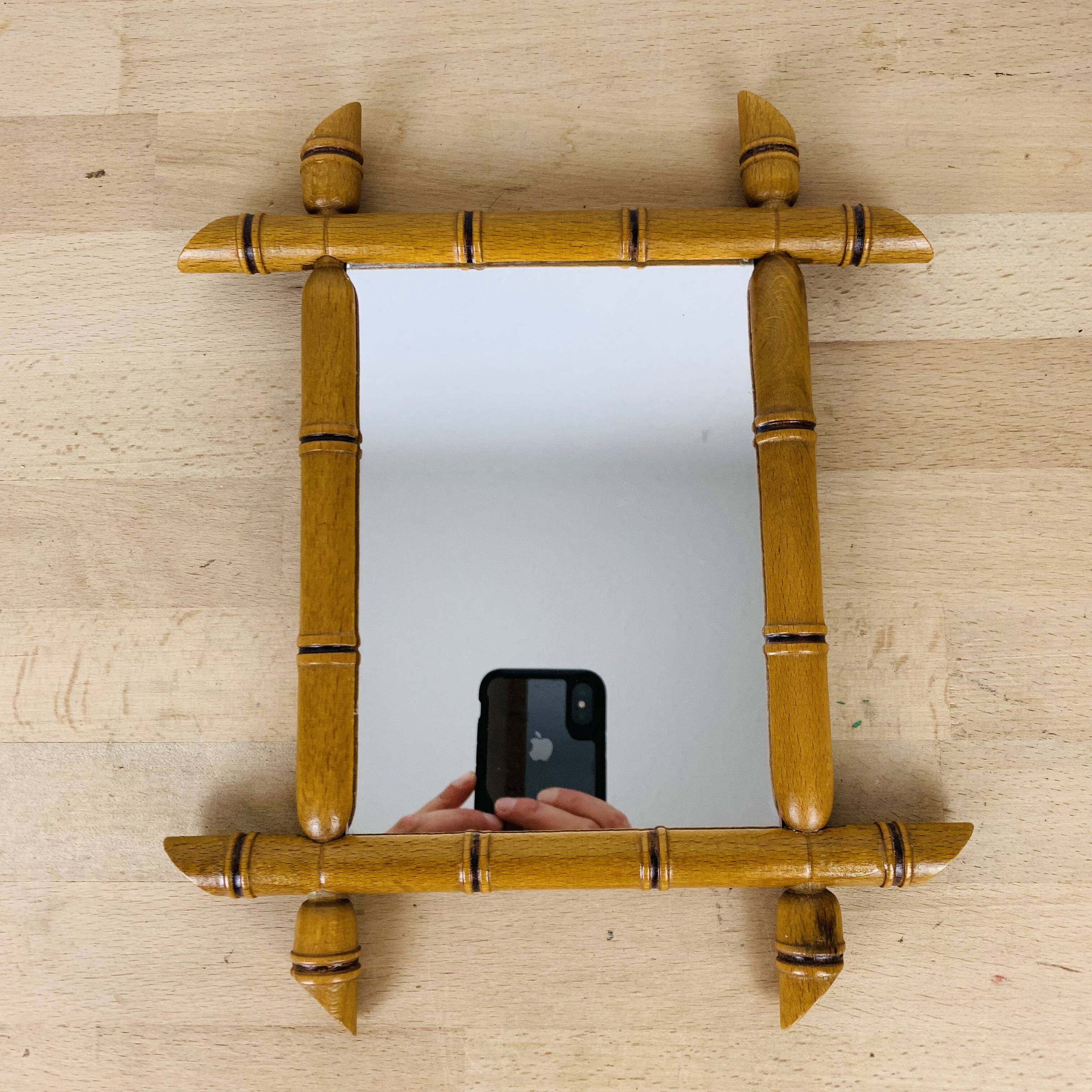 Vintage bamboo effect wood mirror