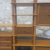 Modular bookcase in vintage rattan