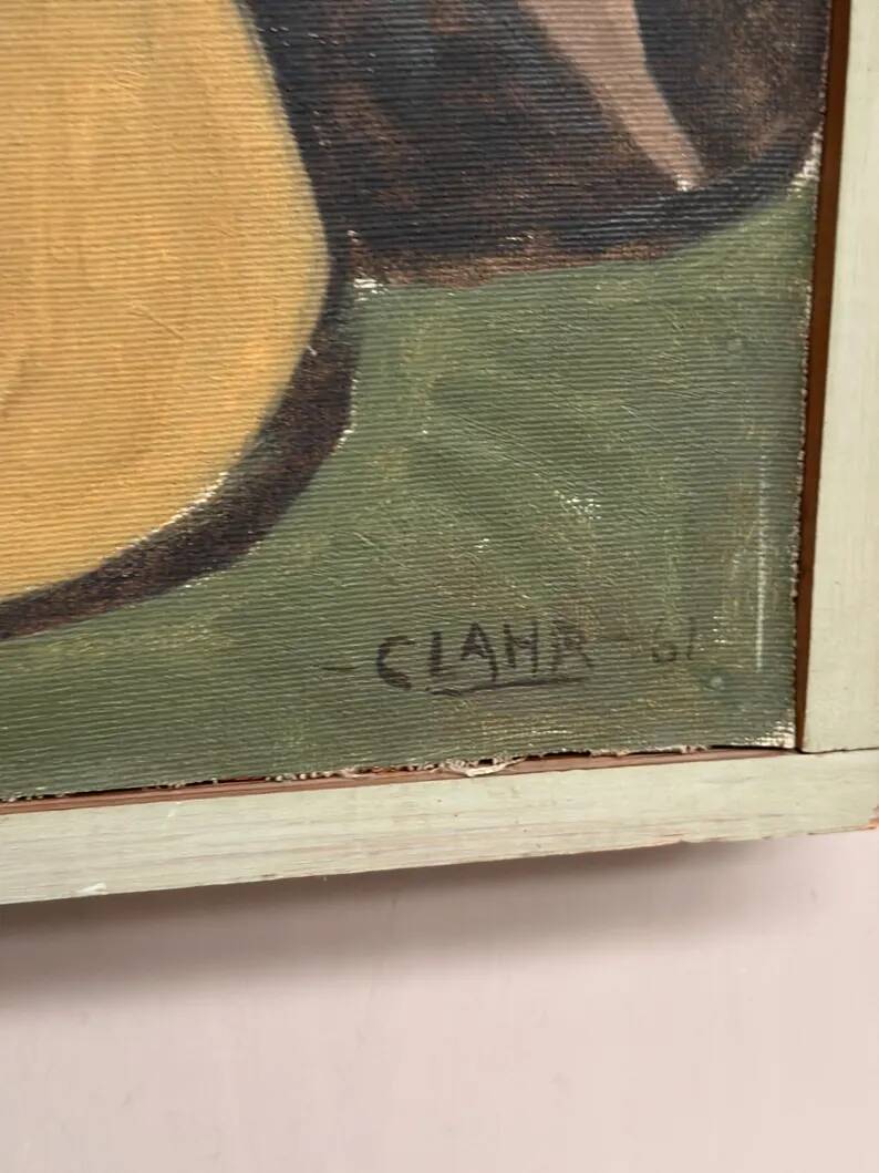 Large Original Swedish Oil on Canvas – "Spansk By" by Emil Clahr (1905–1983) – Signed – 1961 – Vintage & Framed