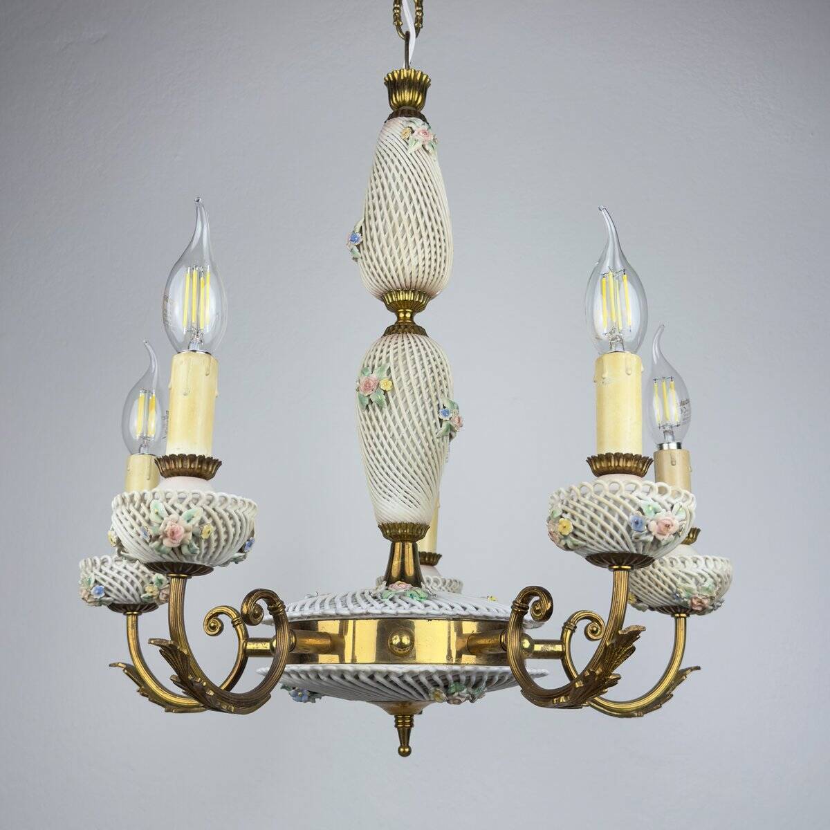 Capodimonte Art Nouveau Vintage Chandelier, 1930s