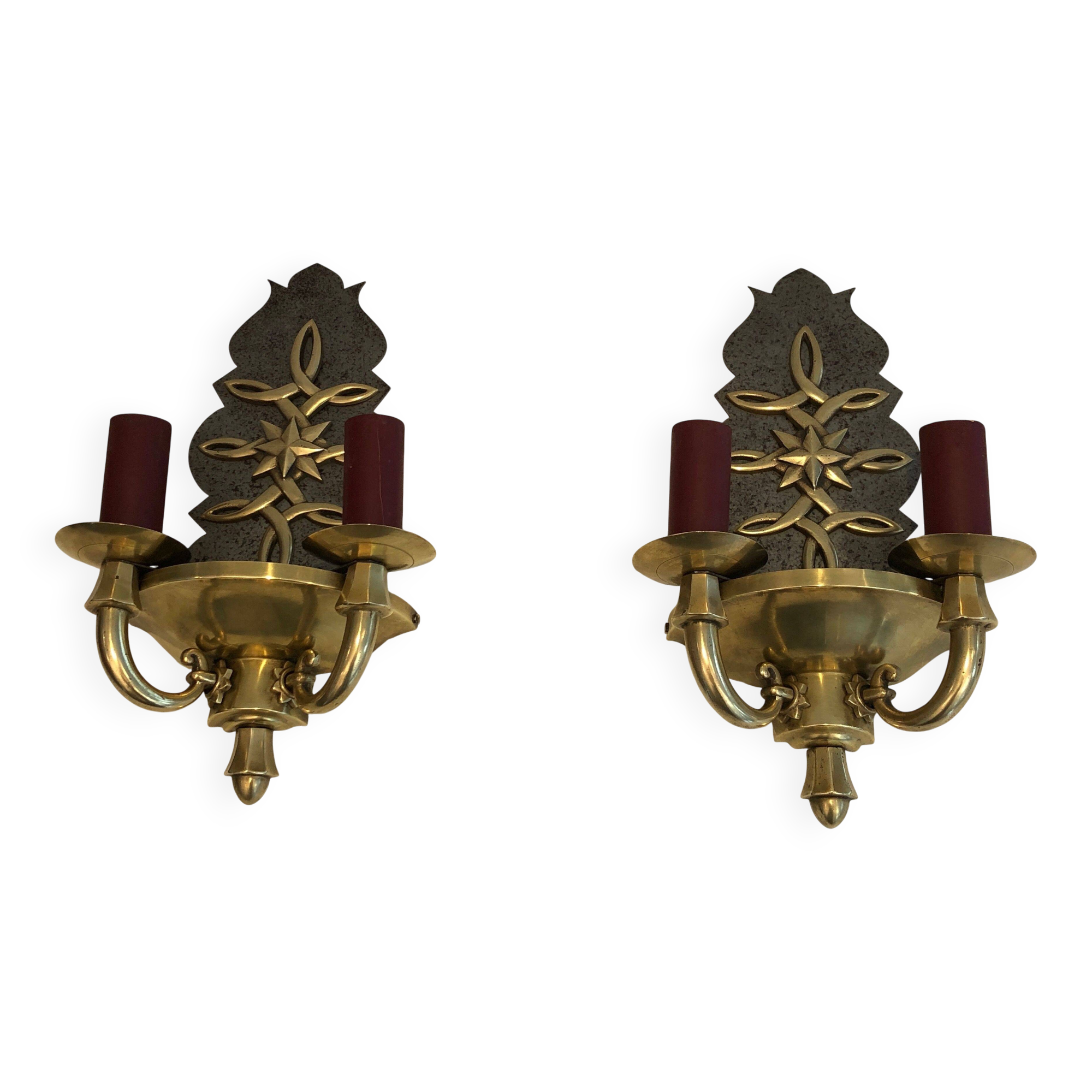 Pair of Art Deco wall sconces in the style of Jules Leleu.