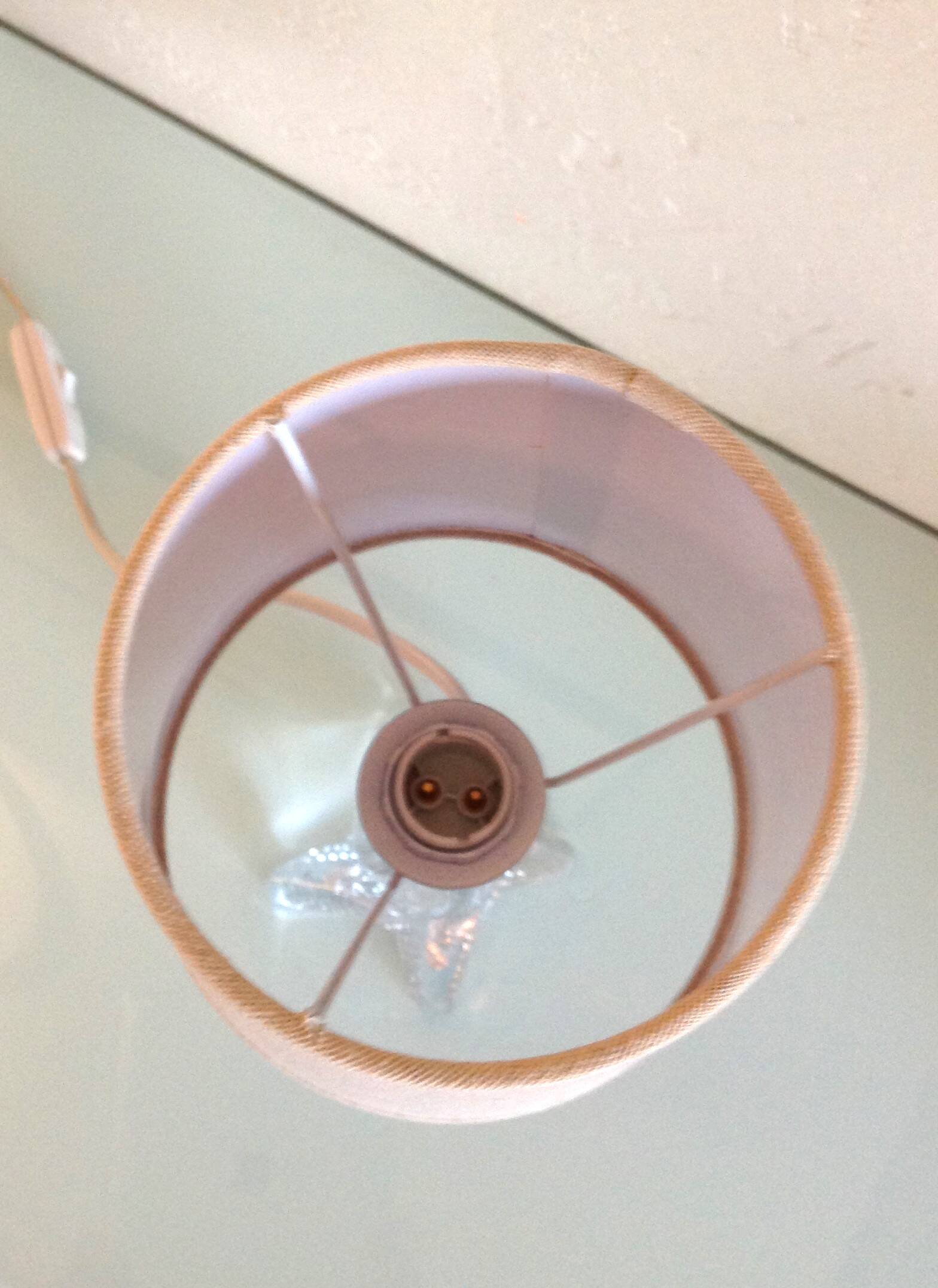 Bedside lamp with glass base and beige fabric lampshade / vintage 60s-70s