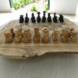 Rustic handcrafted olive wood chess set
