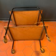 Bar service with wheels in black glass and gilded brass 50s