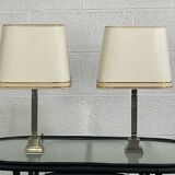 Pair of chrome and brushed metal lamps