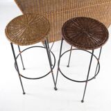 Wicker and iron bar with 2 stools
