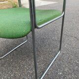 Scandinavian office chair in green fabric and curved steel